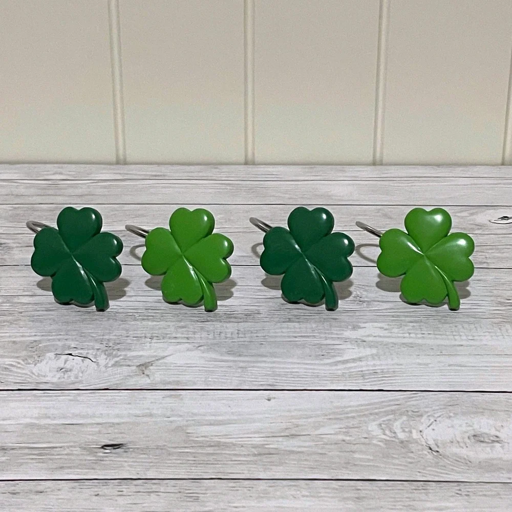 Set of 12 Shamrock Shower Curtain Hooks St Patricks Day Green Clover Rings